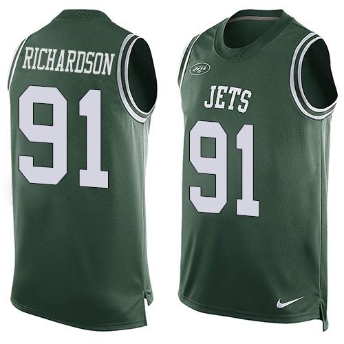  Jets #91 Sheldon Richardson Green Team Color Men's Stitched NFL Limited Tank Top Jersey